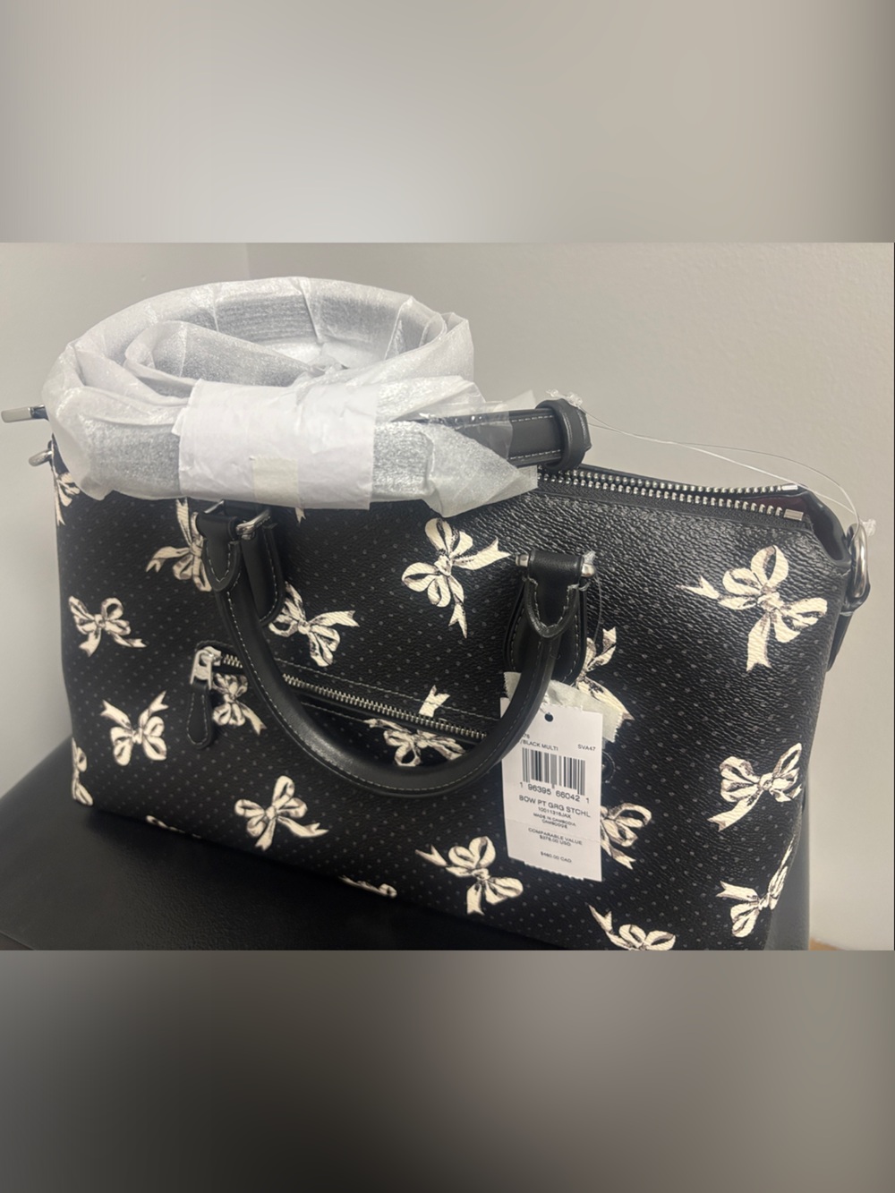 Coach Black Leather Bow-Print Satchel - Picture 4 of 5